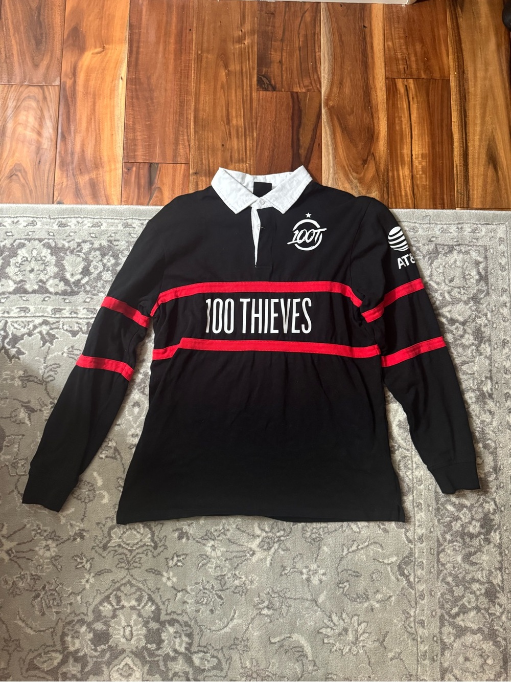 100 Thieves Black Rugby Polo with White Collar